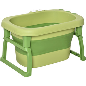 HOMCOM Baby Bath Tub Collapsible Non-Slip with Stool Seat - Green by HOMCOM