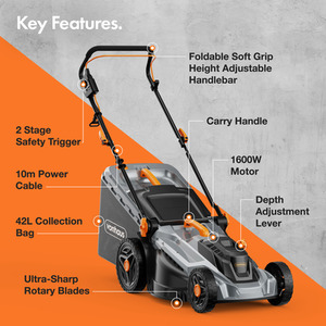 Electric Corded Lawn Mower - Grey by VonHaus