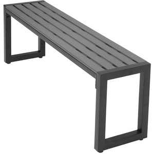 HomeScape Outdoor Dining Set with Benches - Grey Top + Black Frame by Kindred Trading LTD