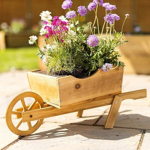 Wooden Wheelbarrow Planter - Brown