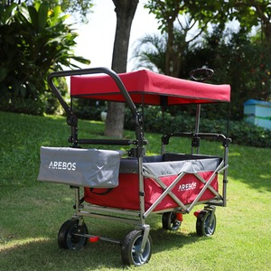 Handcart Premium Foldable with Roof - Transport Trolley - Red by AREBOS