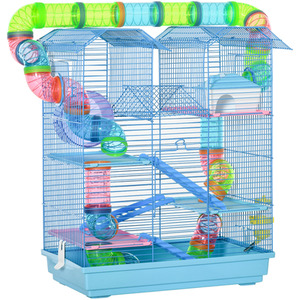 Pawhut 5 Tier Small Animal Cage with Exercise Wheels - Blue by Pawhut