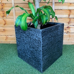 Large Brick Effect Square Planter - Grey by Strata