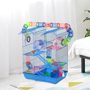 Pawhut 5 Tier Small Animal Cage with Exercise Wheels - Blue by Pawhut