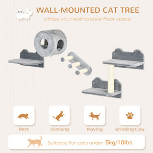 PawHut Four-Piece Wall-Mounted Cat Tree - Grey by PawHut
