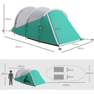 Outsunny 2 Room Camping Tent for 4-5 Man, 3000mm Waterproof, Green - Green by Outsunny
