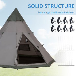 Outsunny 6 Men Tipi Tent - Olive Green, Grey by Outsunny