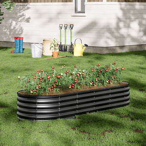 Oval Metal Raised Garden Bed - Anthracite / 240cm / 42cm by Garden Sanctuary