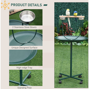 PawHut Bird Perch Stand with Wheels and Feeding Bowls for Birds - Green by PawHut