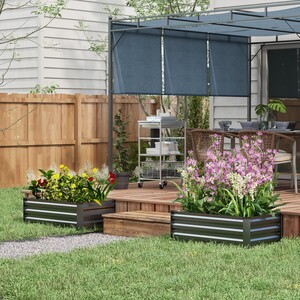 Outsunny Set of 2 Galvanised Garden Raised Bed for Flowers Herbs - Dark Grey by Outsunny