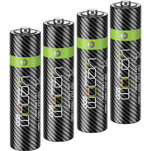 Rechargeable AAA Batteries - High Capacity 800mAh (4 Pack) - Black by Venom