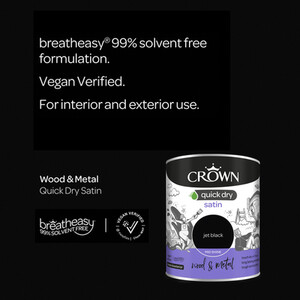 Crown Quick Dry Wood and Metal Satin - Jet Black / 750ml by Crown Paints