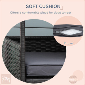 Wicker Dog House Rattan Pet Bed with Soft Cushion Cat House - Grey by PawHut