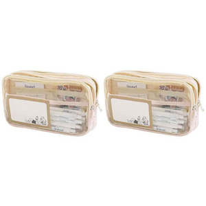 2pcs Three-Layer Large Capacity Transparent Pencil Case