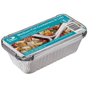 Pack of 6 Medium Foil Containers and Lids - Silver by Round House