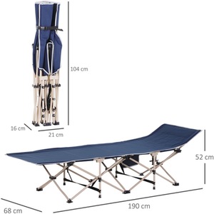 Outsunny Wide Folding Camping Cot With Carry Bag - Blue and Beige by Outsunny