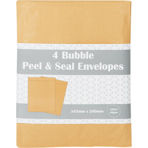 Pack of 4 Bubble Envelopes - Brown / 345 x 260mm