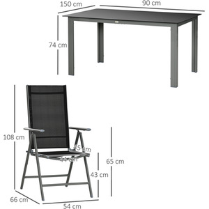 Outsunny 7 Piece Garden Dining Set, Table and 6 Folding Chair - Black by Outsunny