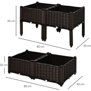 Outsunny Rattan Effect Raised Flower Planter Bed - Brown / Set 4 by Outsunny