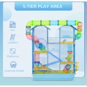 Pawhut 5 Tier Small Animal Cage with Exercise Wheels - Blue by Pawhut