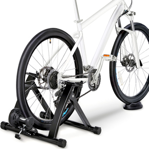 Foldable Indoor Bike Trainer with Front Wheel Support - Black by Yaheetech