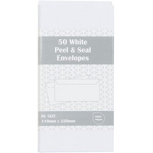Peel and Seal Envelopes DL - White / 50