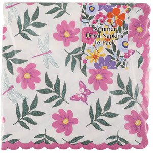 Pack of 16 Summer Floral Napkins - Cream and Pink