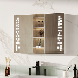 LED Bathroom Mirror with Clock - Silver / Wall Mirror Bathroom Mirror by Livingandhome