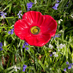 Cast Iron Wild Bird Poppy Flower Dish Bird Feeder - Red by Selections
