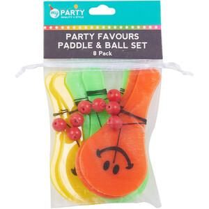 Pack of 8 Happy Paddle Ball Party Favours - Multicolour by THE RANGE