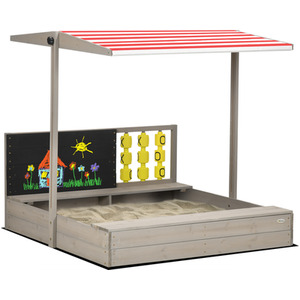 Outsunny Kids Wooden Sandpit Children Sandbox with Canopy - Grey by Outsunny