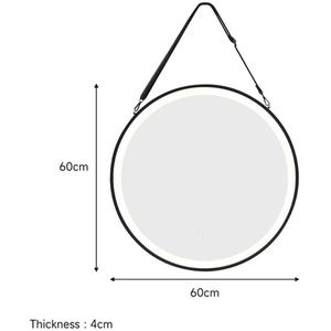 Hanging LED Bathroom Wall Mirror with Strap - Black / 60cm by Livingandhome