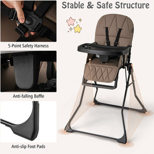 Foldable High Chair Compact Highchair - Brown by Costway