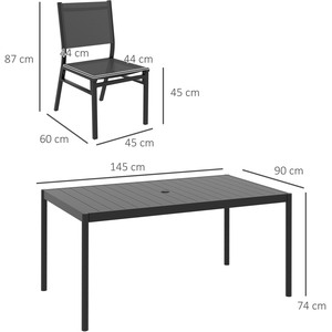 Outsunny 7 Piece Garden Dining Set with Breathable Mesh Seat Aluminium Top - Grey by Outsunny