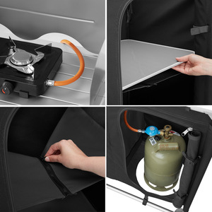 Camping Kitchen with 4 Shelves and Sink - Black by tectake