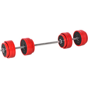 HOMCOM 30KG Two In One Dumbbell and Barbell - Red and Black by HOMCOM