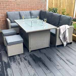 Conwy 8 Seat Fire Pit Corner Rattan Dining Set - Grey by Madefor.living