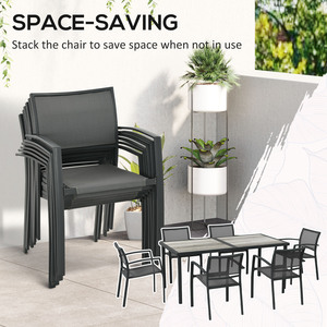 Outsunny 7 Pieces Patio Dining Set with 6 Stackable Chairs for Poolside - Grey by Outsunny