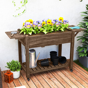 Outsunny Raised Wooden Planter with Lockable Wheels - Carbonised finish by Outsunny