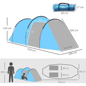 Outsunny 3-4 Person Weatherproof Tent - Light Blue by Outsunny