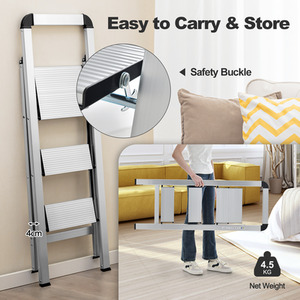 3-Step Ladder Folding Step Stool - Silver by Costway