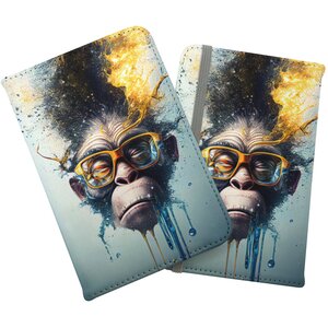 Monkey With Glasses Splashart Passport Cover - Blue by Warren Reed - Designer