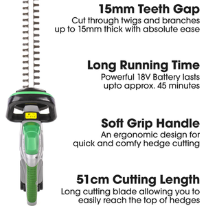 Cordless Hedge Trimmer 18V Li-Ion 2 Batteries - Green by Gracious Gardens