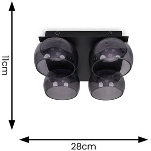 Alissa IP44 Integrated LED 4 Way Ceiling Light with Glass Shades - Black by ValueLights