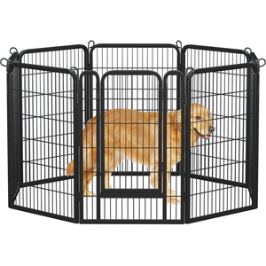 8 Panels Metal Dog Playpen Pet Exercise Barrier - Black / Large by Yaheetech