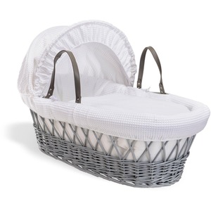 Waffle Grey Wicker Moses Basket - White by Clair de Lune