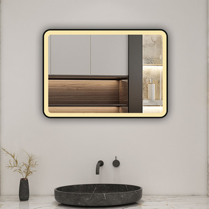 Bathroom Mirror with LED Lights, Black Frame, Rectangle by AicaBathroom