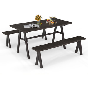 3 Pieces Picnic Table and Benches Set - Brown by Costway