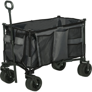 Outsunny Folding Garden Trolley on Wheels Camping Trolley - Grey by Outsunny