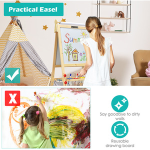 3-in-1 Double-Sided Kids Art Easel with Whiteboard - Brown by Costway